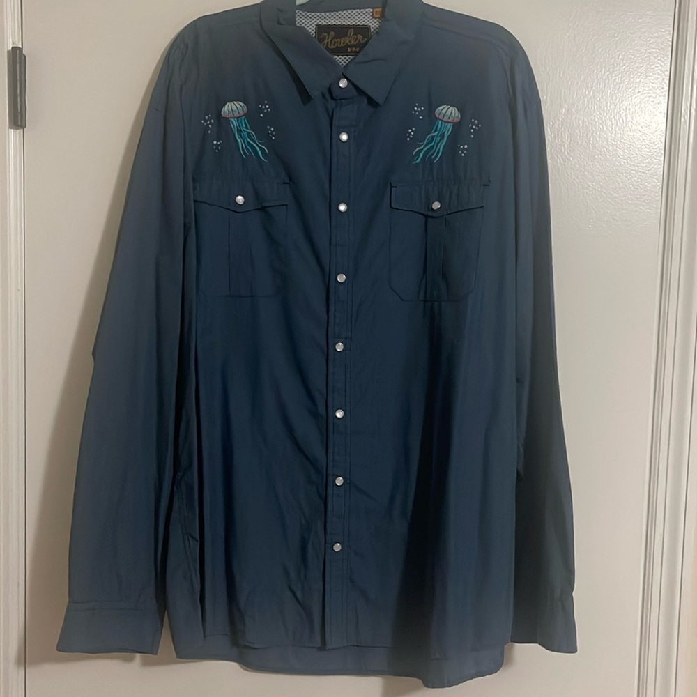 Howler Bros pearl snap gaucho button down with jelly fish detail